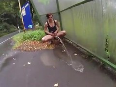 Sexy Girl Power Pissing Public Flashing At Bus Stop