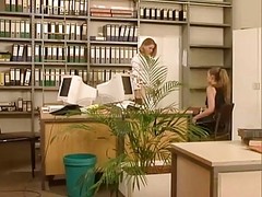 Hot Office Lesbians Thrusting Bananas