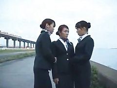 Three Japanese Lesbian Airline Girls Kissing