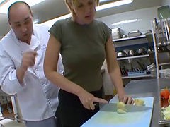 French Mature Fucks In The  Restaurant Kitchen