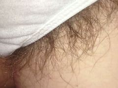 Pubic Hairs Sticking Out Of The Sides Of Her White Pantys,