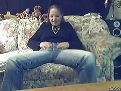 Girl Sitting On The Couch Legs Spread